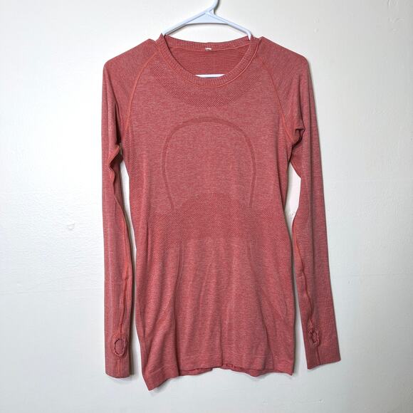 Lululemon Swiftly Tech Athletic Top Red Coral Sz 6 Long Sleeve Yoga Running - Picture 1 of 8
